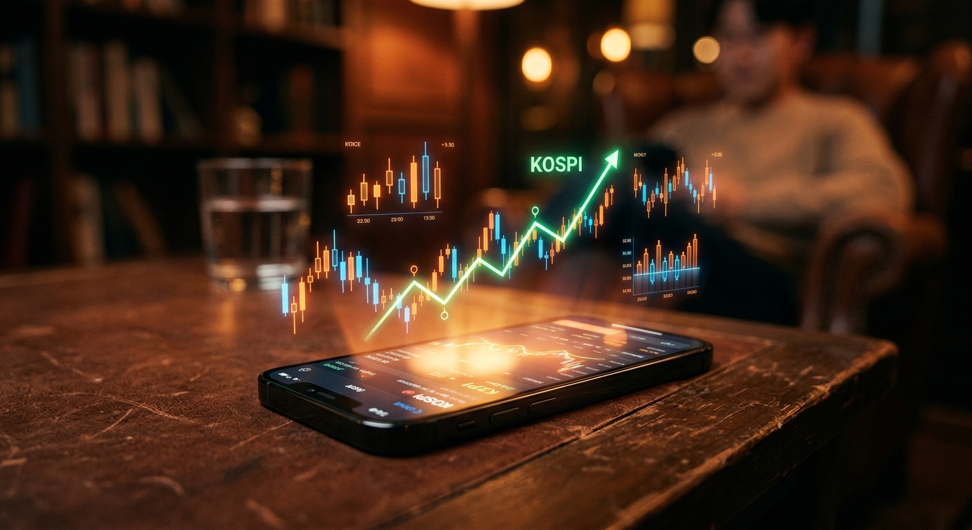 실시간 KOSPI 차트가 떠 있는 스마트폰